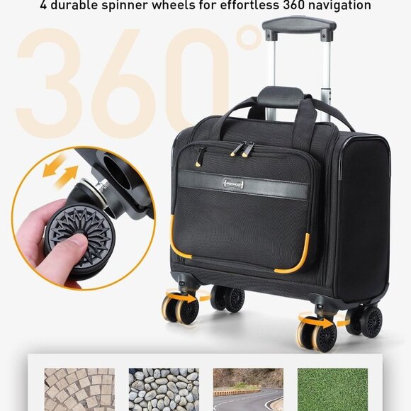 Rolling Laptop Bag, Rolling Briefcase with 4 Spinner Wheels, 14 Inch 1680D Nylon - Picture 4 of 7